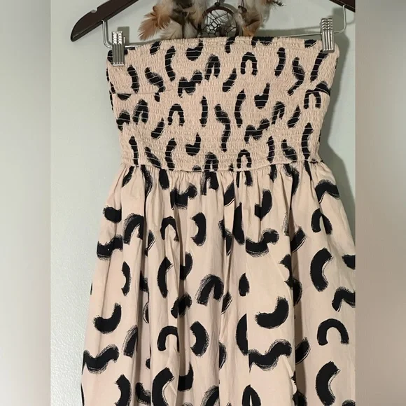 A New Day Women’s XS Strapless Smocked Tube Top Midi Sun Dress, Cream & Black - Picture 4 of 11